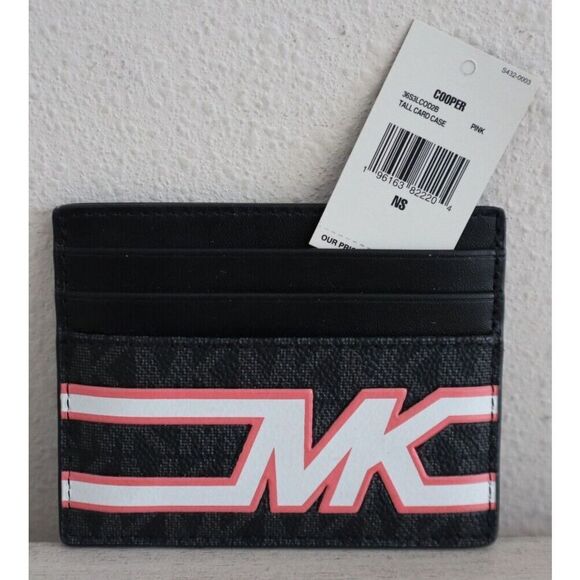 Michael Kors 36S3LCOD2B Unisex Black/Pink Cooper Graphic Logo Tall Card Case - Picture 1 of 6